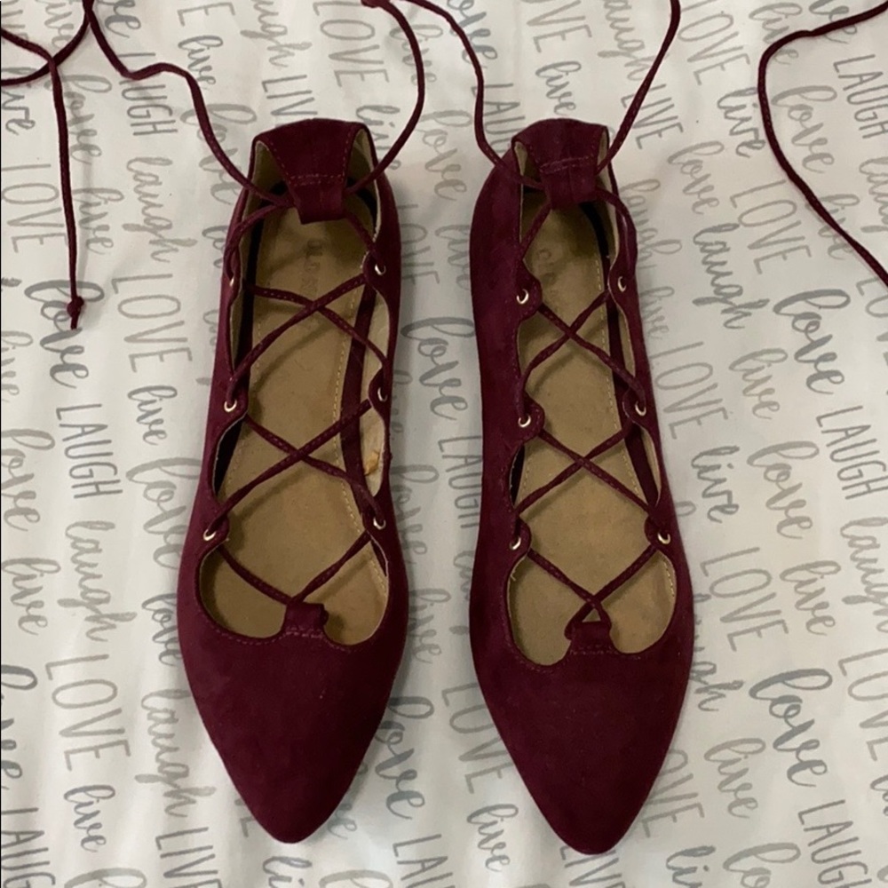 Maroon lace up flats